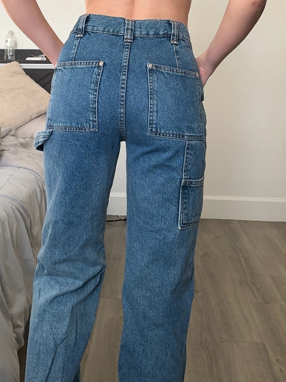 High-Rise Blue Denim Carpenter Jeans for Women
